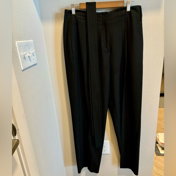 Antonio Melani Black Pinstripe Pants with Tie Belt - Size 12 - Picture 2 of 5